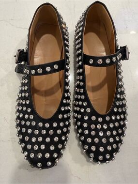 Studded Black Mary Jane Flats